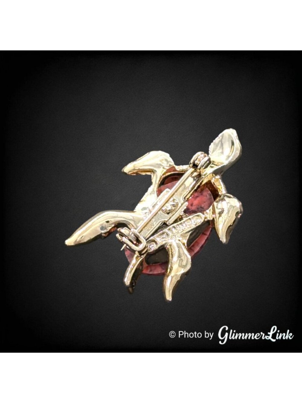 Vintage 1960s Gerry’s Turtle Pink Stone Rhinestone Gold Tone Brooch - Picture 7 of 9